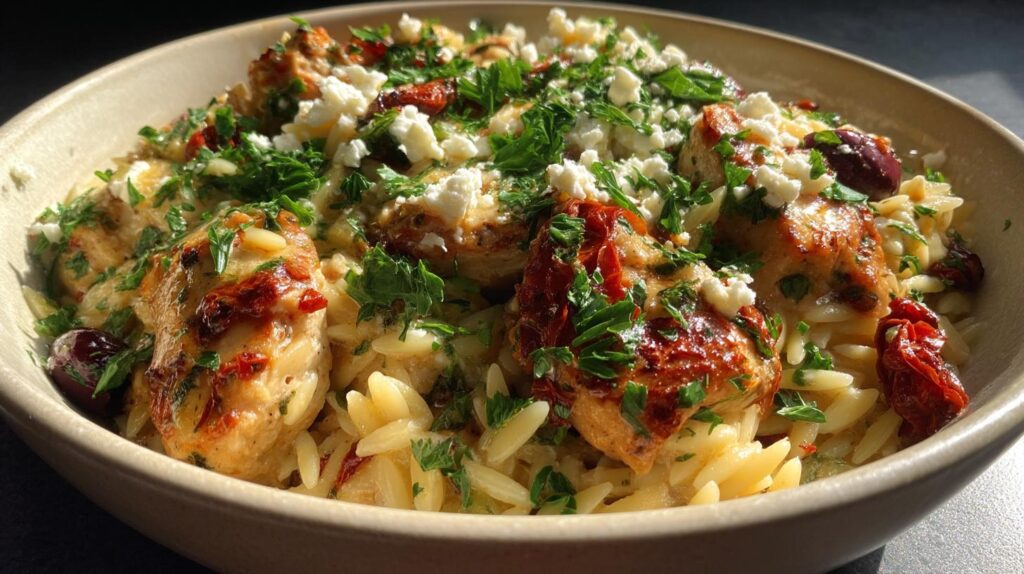 Greek Chicken Orzo Bake