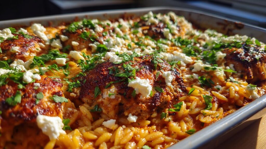 Greek Chicken Orzo Bake