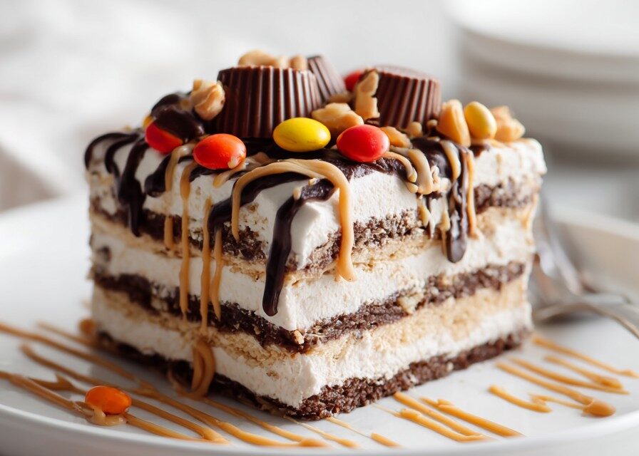 Chocolate Peanut Butter Lasagna finished dish