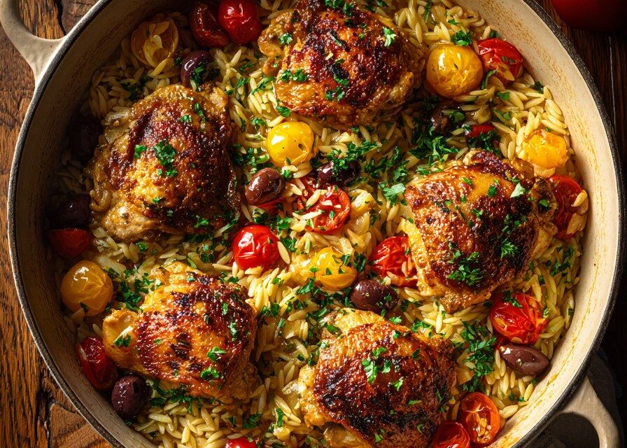 Greek Chicken and Orzo mokhtaruizouhair a top down view