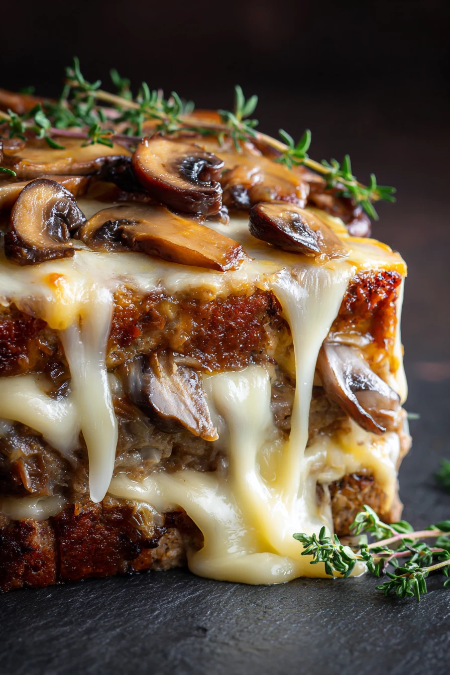 Mushroom Swiss Cheese Meatloaf prep step
