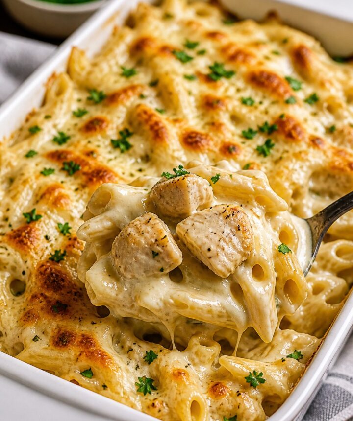 Chicken Alfredo Pasta Bake Made Creamy and Irresistible